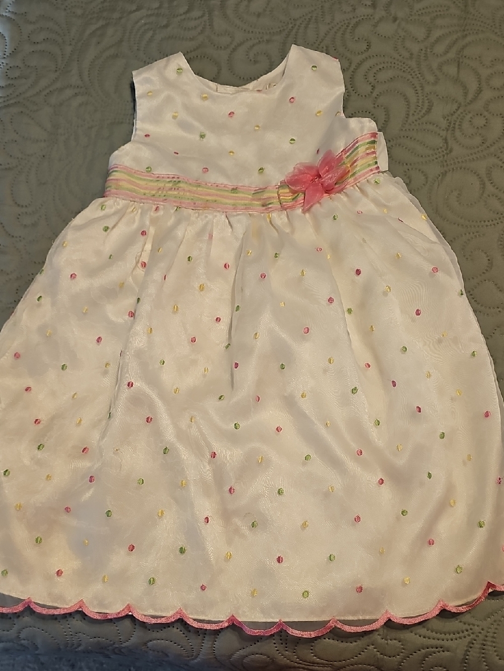 George White Party Dress with Pink, Yellow, and Green Accents For Toddler